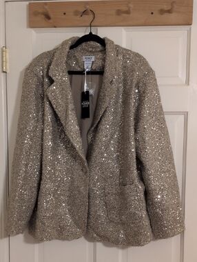 Monroe & Main Champagne Sequin Bouclé Blazer Jacket